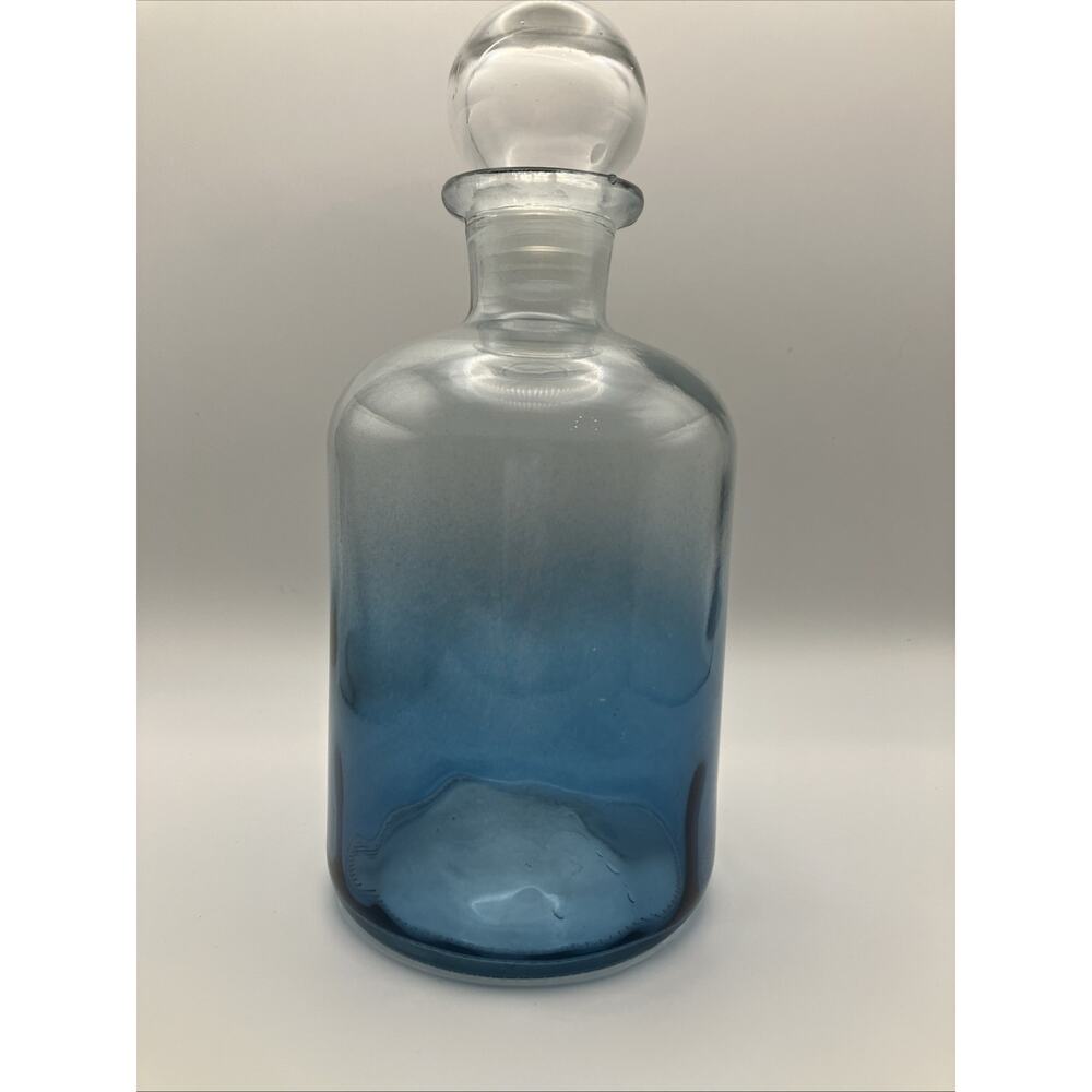 Blue Ombré‎ Glass Bottle Decanter with Glass Ball Stopper 9”